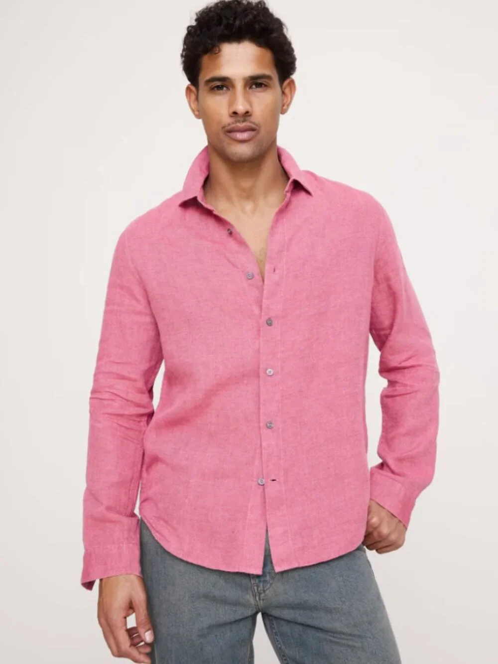 Banana Republic 100% Linen Camden Button Down Shirt Bright Berry Pink Size XL